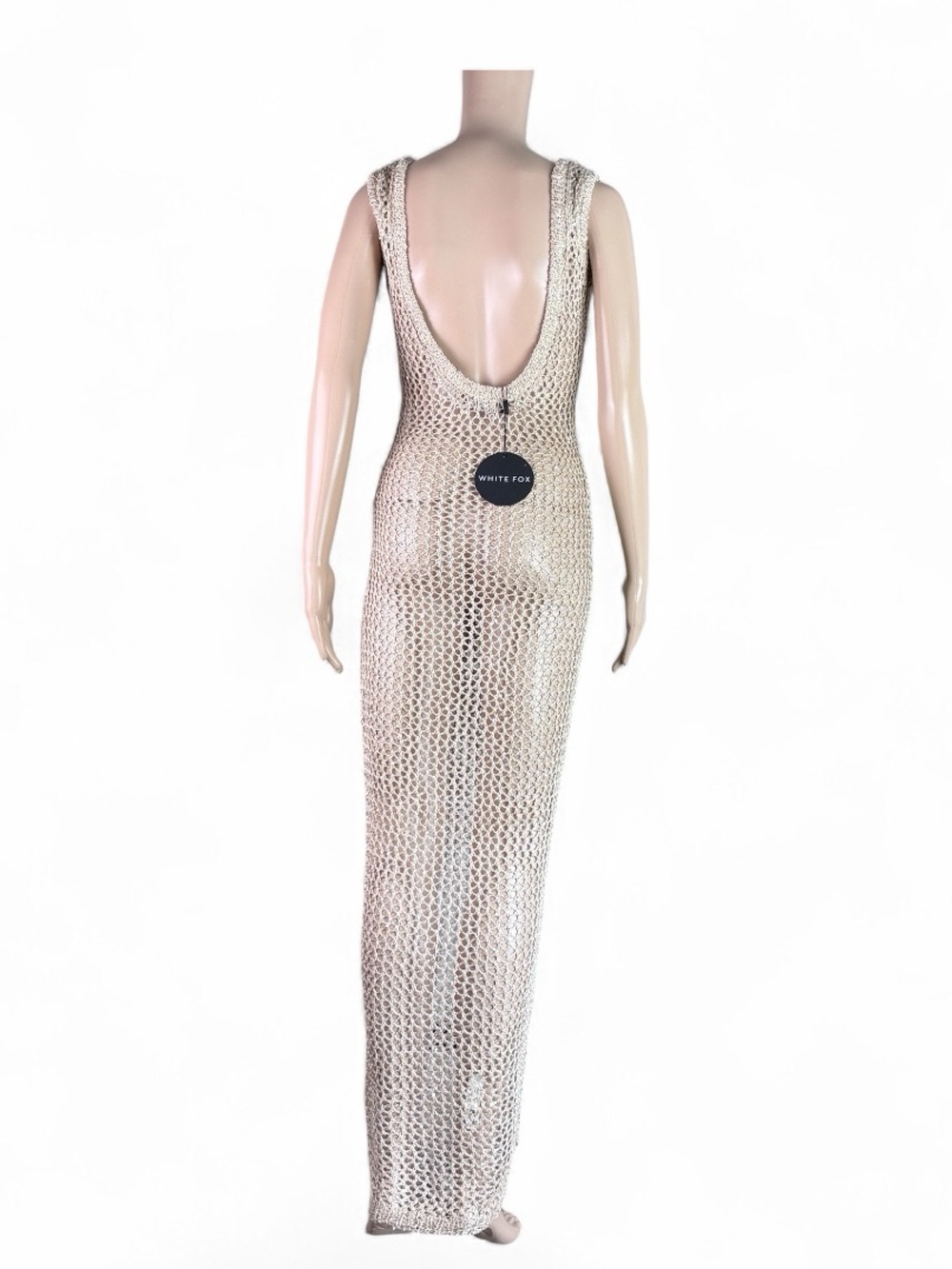 White Fox Angel Eyes Champagne Crochet Beach Cover-Up Maxi Dress - Picture 3 of 8